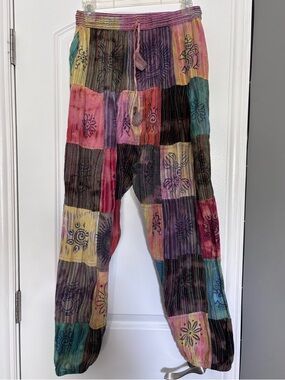 Rising International Multicolor Patchwork Cotton Festival Pants Size Medium